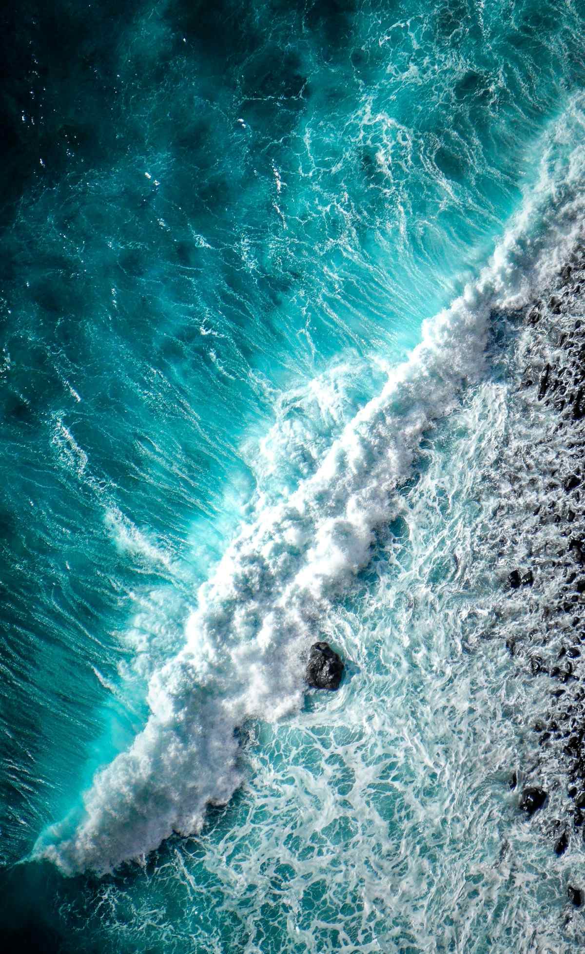 Aerial view of breaking waves