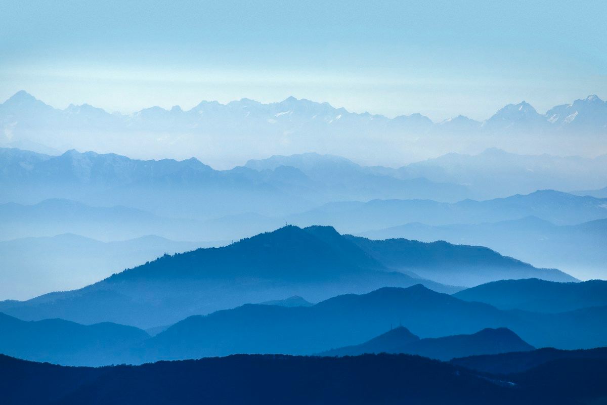 Layered blue mountains